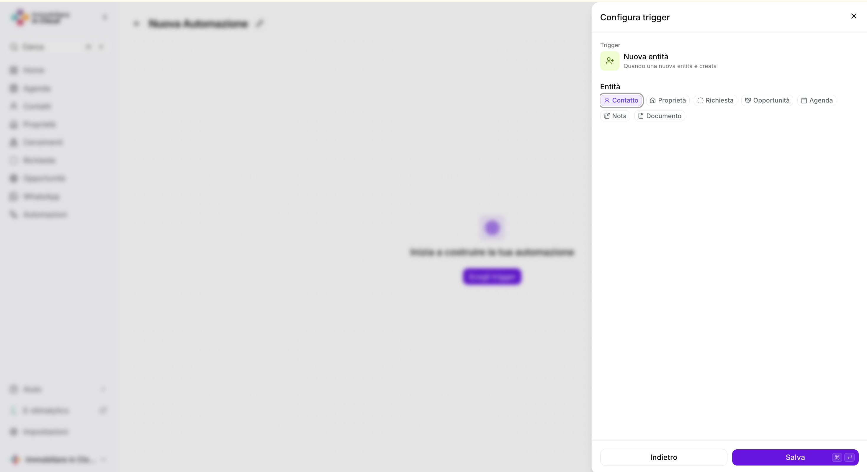 Configura trigger nuova entità
