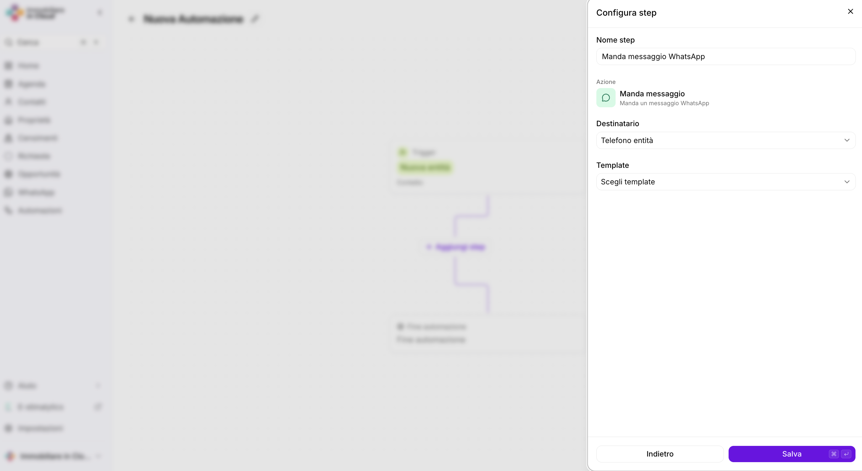 Configura step WhatsApp automazione