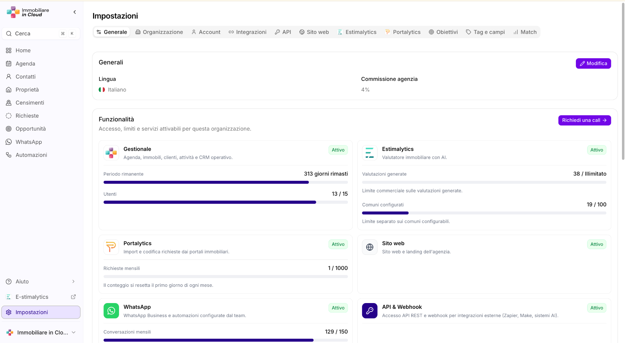 Impostazioni di Immobiliare in Cloud